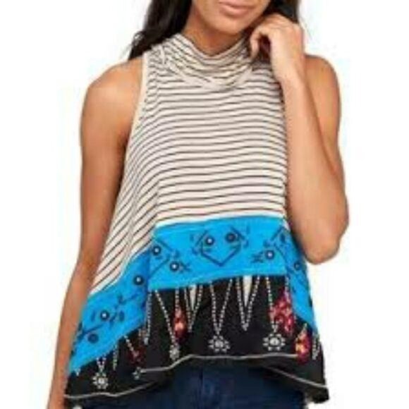 Free People NWT We The Free Ivory Striped Tank Top boho embelished striped sz S - Picture 2 of 8